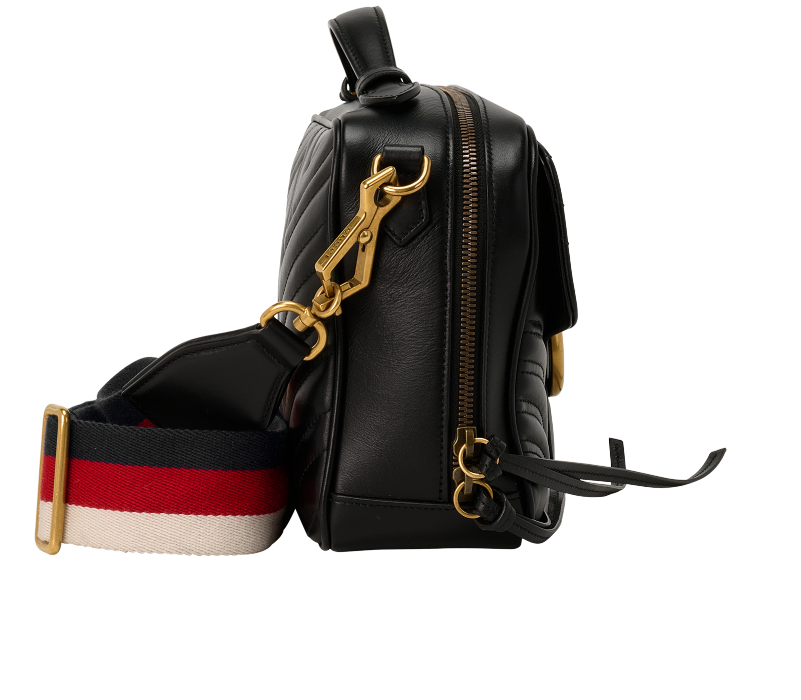 Small GG Marmont Zip Around Camera Bag, &pound;820, Handbags, Black, Leather, Side view